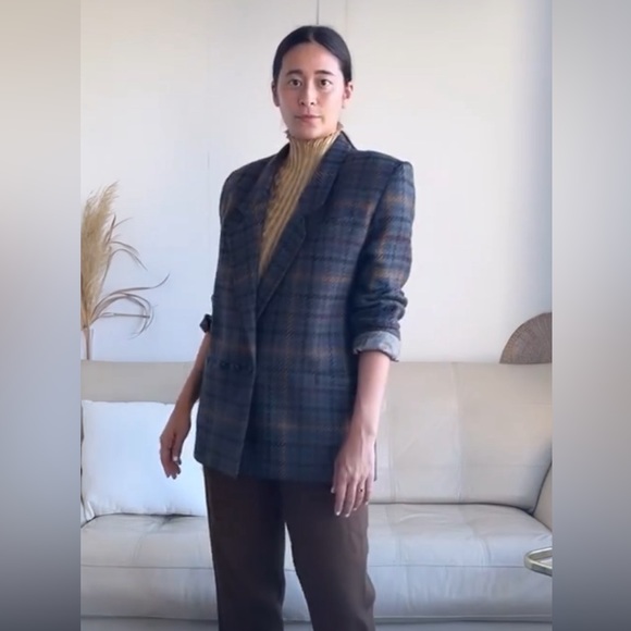 Vintage Plaid wool blazer in blue, orange and red - Picture 2 of 2